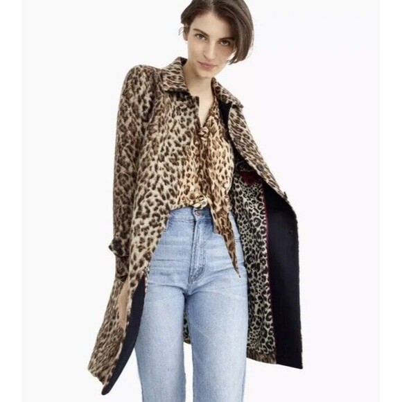 J.CREW TOPCOAT IN DOUBLE LEOPARD Wool Coat Size: 2 - Picture 1 of 9